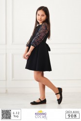 Kolları payet detaylı kuşaklı elbise 
